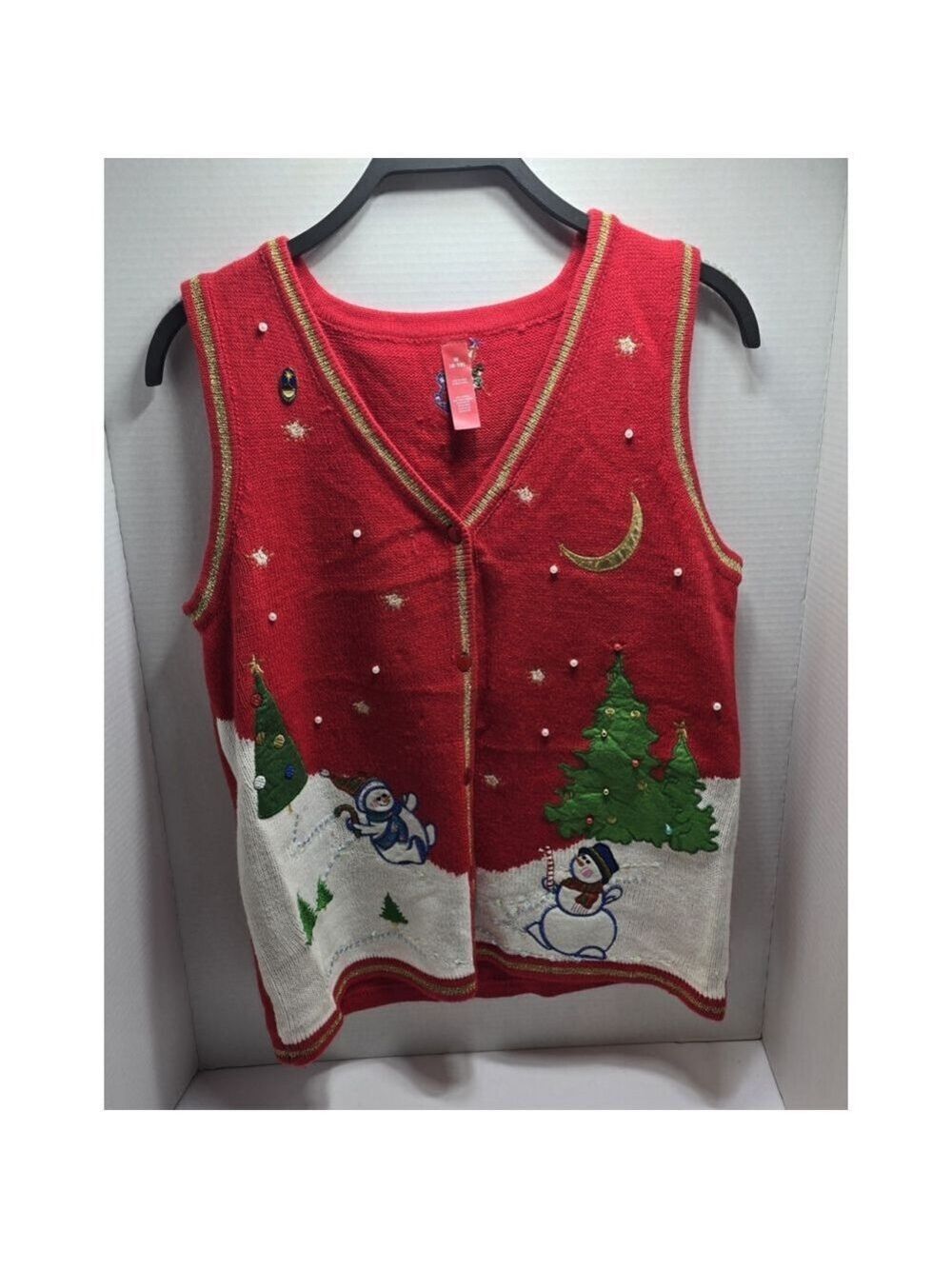 Vintage Tacky Ugly Christmas Vest** Ladies sz Medium Snowman